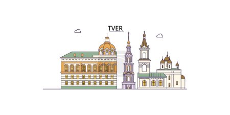 Illustration for Russia, Tver travel landmarks, vector city tourism illustration - Royalty Free Image