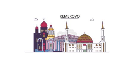 Illustration for Russia, Kemerovo travel landmarks, vector city tourism illustration - Royalty Free Image