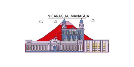 Illustration for Nicaragua, Managua travel landmarks, vector city tourism illustration - Royalty Free Image
