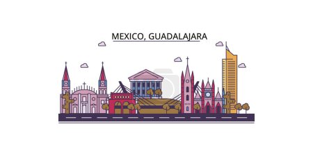 Illustration for Mexico, Guadalajara travel landmarks, vector city tourism illustration - Royalty Free Image