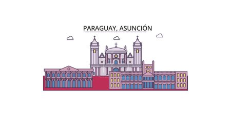 Téléchargez les illustrations : Paraguay, Asuncion voyages, vecteur ville tourisme illustration - en licence libre de droit