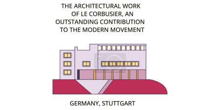 Téléchargez les illustrations : Allemagne, Stuttgart, sites touristiques du Corbusier, illustration de tourisme urbain vectoriel - en licence libre de droit