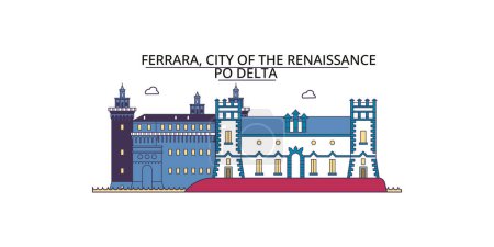 Ilustración de Italia, Ferrara Monumentos de viaje de la ciudad, vector ciudad turismo ilustración - Imagen libre de derechos