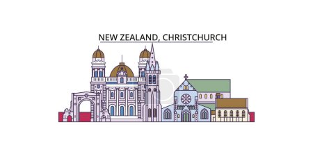 Ilustración de Nueva Zelanda, Christchurch monumentos de viaje, vector ciudad turismo ilustración - Imagen libre de derechos