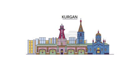 Illustration for Russia, Kurgan travel landmarks, vector city tourism illustration - Royalty Free Image