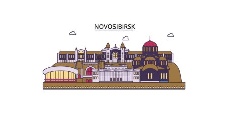Illustration for Russia, Novosibirsk travel landmarks, vector city tourism illustration - Royalty Free Image