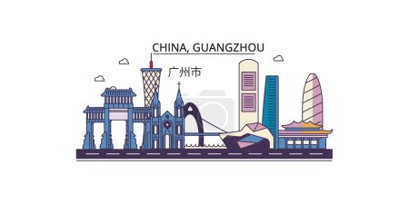 Illustration for China, Guangzhou travel landmarks, vector city tourism illustration - Royalty Free Image