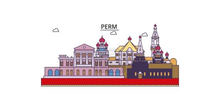Illustration for Russia, Perm travel landmarks, vector city tourism illustration - Royalty Free Image