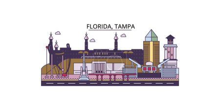 Téléchargez les illustrations : États-Unis, Tampa voyages repères, vecteur ville tourisme illustration - en licence libre de droit