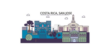Illustration for Costa Rica, San Jose travel landmarks, vector city tourism illustration - Royalty Free Image