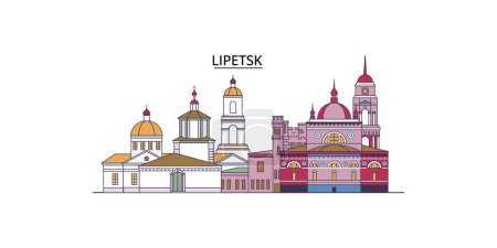 Illustration for Russia, Lipetsk travel landmarks, vector city tourism illustration - Royalty Free Image