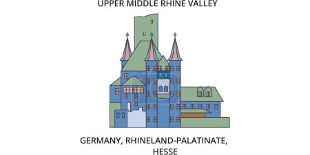 Téléchargez les illustrations : Allemagne, Hesse, Haut-Rhin moyen points de repère de voyage de la vallée, illustration de tourisme de ville vectoriel - en licence libre de droit