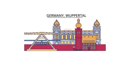 Téléchargez les illustrations : Allemagne, Wuppertal voyages monuments, vecteur ville tourisme illustration - en licence libre de droit