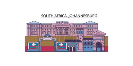 Téléchargez les illustrations : Afrique du Sud, points de repère touristiques de Johannesburg, illustration de tourisme urbain vectoriel - en licence libre de droit