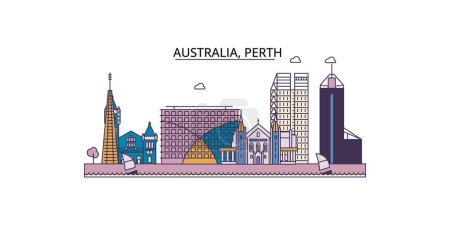 Téléchargez les illustrations : Australie, points de repère de voyage de Perth, illustration de tourisme urbain vectoriel - en licence libre de droit