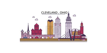 Téléchargez les illustrations : États-Unis, points de repère de voyage de Cleveland, illustration de tourisme de ville vectoriel - en licence libre de droit