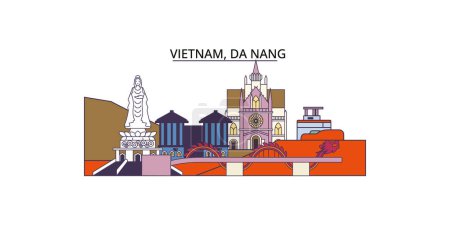 Téléchargez les illustrations : Vietnam, Da Nang points de repère Voyage, vecteur ville tourisme illustration - en licence libre de droit
