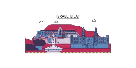 Illustration for Israel, Eilat travel landmarks, vector city tourism illustration - Royalty Free Image