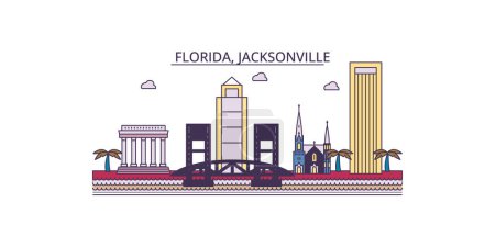 Ilustración de Estados Unidos, Jacksonville lugares de interés turístico, vector ciudad turismo ilustración - Imagen libre de derechos