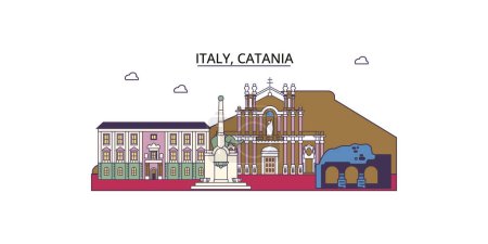 Illustration for Italy, Catania travel landmarks, vector city tourism illustration - Royalty Free Image