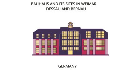 Ilustración de Alemania, Weimar, Bauhaus monumentos de viaje, vector ciudad turismo ilustración - Imagen libre de derechos
