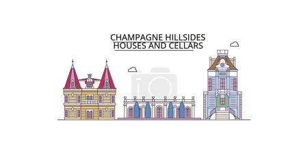 Illustration for France, Champagne travel landmarks, vector city tourism illustration - Royalty Free Image