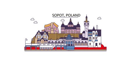 Illustration for Poland, Sopot travel landmarks, vector city tourism illustration - Royalty Free Image