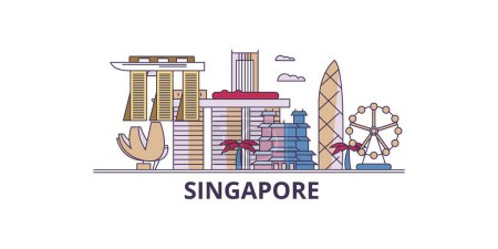 Téléchargez les illustrations : Singapour points de repère de voyage, illustration de tourisme de ville vectoriel - en licence libre de droit