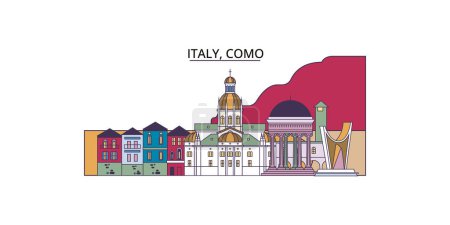 Téléchargez les illustrations : Italie, Monuments touristiques de Côme, Vecteur ville tourisme illustration - en licence libre de droit