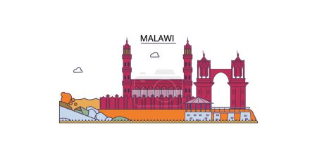 Illustration for Malawi travel landmarks, vector city tourism illustration - Royalty Free Image