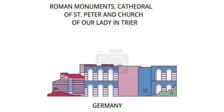 Illustration for Germany, Trier, Roman Monuments, Cathedral Of St. Peter And Church Of Our Lady travel landmarks, vector city tourism illustration - Royalty Free Image