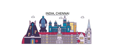 Illustration for India, Chennai travel landmarks, vector city tourism illustration - Royalty Free Image