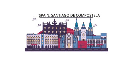 Illustration for Spain, Santiago De Compostela travel landmarks, vector city tourism illustration - Royalty Free Image