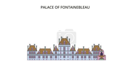 Téléchargez les illustrations : France, Fontainebleau Monuments touristiques, vecteur tourisme urbain illustration - en licence libre de droit
