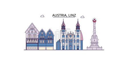 Téléchargez les illustrations : Autriche, Linz points de repère, vecteur du tourisme urbain illustration - en licence libre de droit
