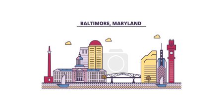 Illustration for United States, Baltimore travel landmarks, vector city tourism illustration - Royalty Free Image