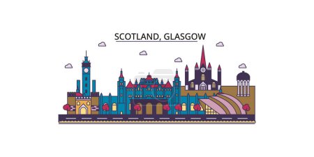 Scotland, Glasgow City travel landmarks, vector city tourism illustration