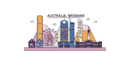 Téléchargez les illustrations : Australie, Brisbane voyages repères, vecteur ville tourisme illustration - en licence libre de droit