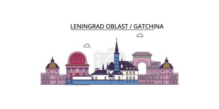 Téléchargez les illustrations : Russie, points de repère de voyage Gatchina, vecteur ville tourisme illustration - en licence libre de droit