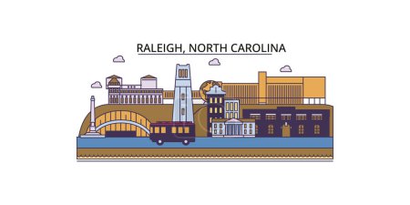 Illustration for United States, Raleigh travel landmarks, vector city tourism illustration - Royalty Free Image