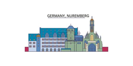Téléchargez les illustrations : Allemagne, Nuremberg voyages, vecteur tourisme urbain illustration - en licence libre de droit