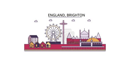 Illustration for United Kingdom, Brighton travel landmarks, vector city tourism illustration - Royalty Free Image