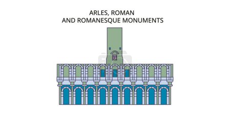 Illustration for France, Arles, Roman And Romanesque Monuments Landmark travel landmarks, vector city tourism illustration - Royalty Free Image