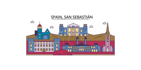 Téléchargez les illustrations : Espagne, points de repère de voyage de Saint-Sébastien, illustration de tourisme urbain vectoriel - en licence libre de droit