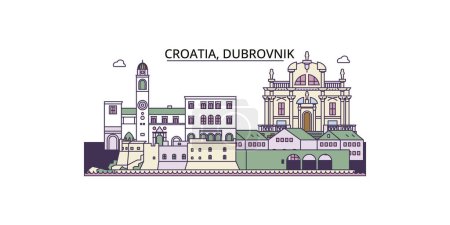Ilustración de Croacia, Dubrovnik monumentos de viaje, vector ciudad turismo ilustración - Imagen libre de derechos