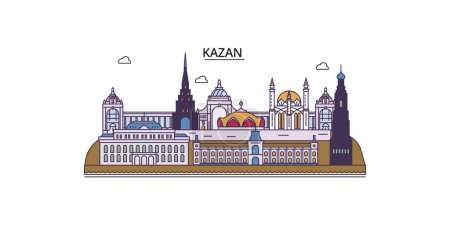 Illustration for Russia, Kazan travel landmarks, vector city tourism illustration - Royalty Free Image