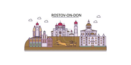 Téléchargez les illustrations : Russie, Rostov Sur Don points de repère Voyage, vecteur ville tourisme illustration - en licence libre de droit