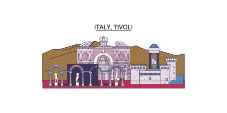 Téléchargez les illustrations : Italie, Tivoli points de repère Voyage, vecteur ville tourisme illustration - en licence libre de droit