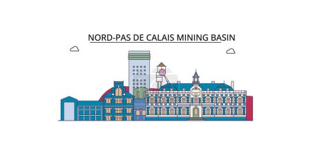 Illustration for France, Nord Pas De Calais Mining Basin travel landmarks, vector city tourism illustration - Royalty Free Image