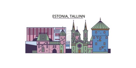 Téléchargez les illustrations : Estonie, sites touristiques de Tallinn, vecteur du tourisme urbain illustration - en licence libre de droit